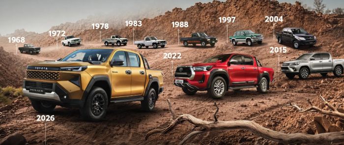 Comparison of new Toyota Hilux with previous model showing updated design and advanced features
