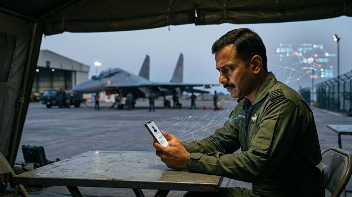 Cybersecurity illustration showing suspicious mobile app and alleged data transfer in Wing Commander case