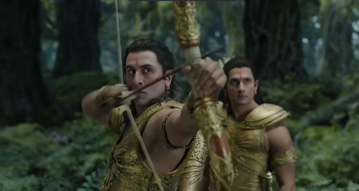 Ramayana movie global release poster featuring Lord Ram and epic Indian mythology